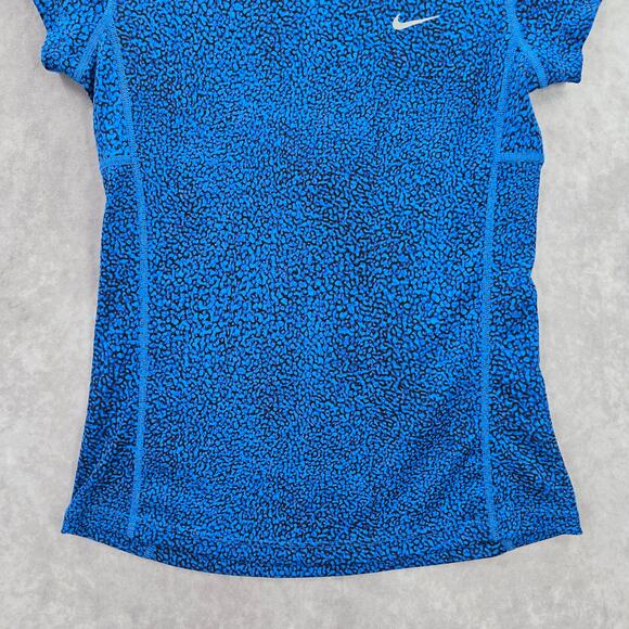 Nike Di Fit Blue Black Print Short Sleeve Active Running Tshirt XS Extra Small - Picture 4 of 7